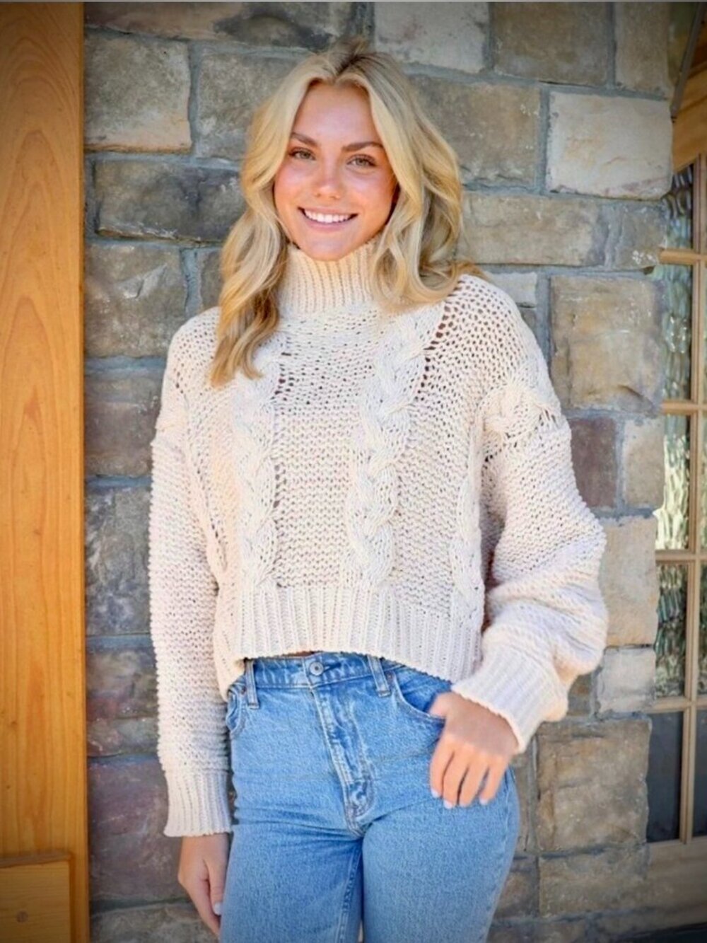Simply Southern Collection Women's Cropped Braid Sweater